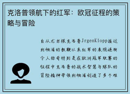 克洛普领航下的红军：欧冠征程的策略与冒险