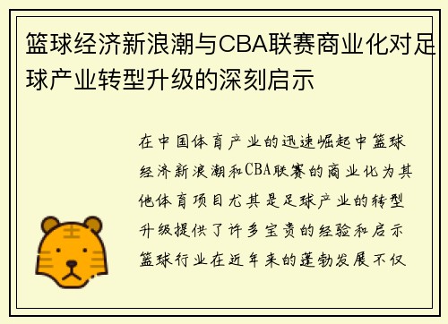 篮球经济新浪潮与CBA联赛商业化对足球产业转型升级的深刻启示