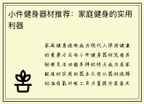 小件健身器材推荐：家庭健身的实用利器